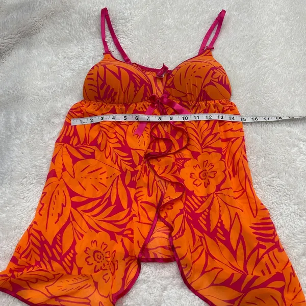 Cosmopolitan Women's Babydoll Slip Sz L Floral Orange Pink Y2K Preppy Sexy Party - Image 4