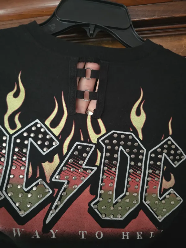AC/DC Black Studded Highway To Hell Cropped Tee with White Print Small - Image 2