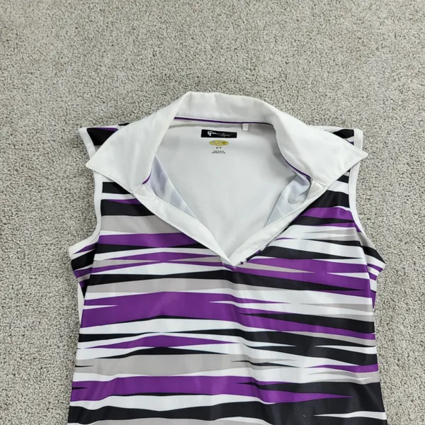 Greg Norman Womens Athletic‎ Tank Top S Purple White Stripes Collared Jersey - Image 2
