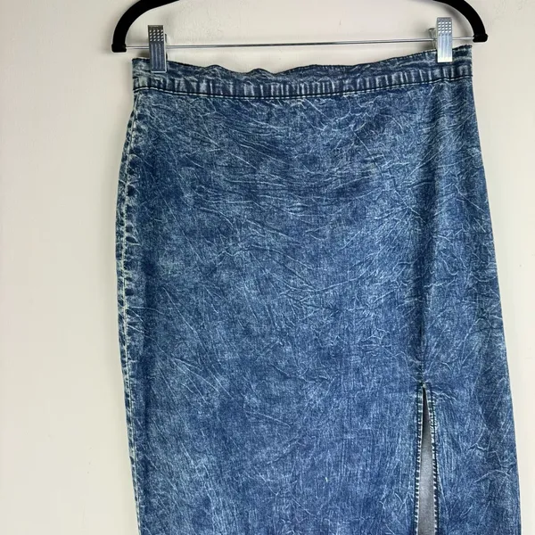 Judy Blue Denim Midi Maxi Skirt Sz 1XL Acid Wash Stretch High Slit A Line - Image 3