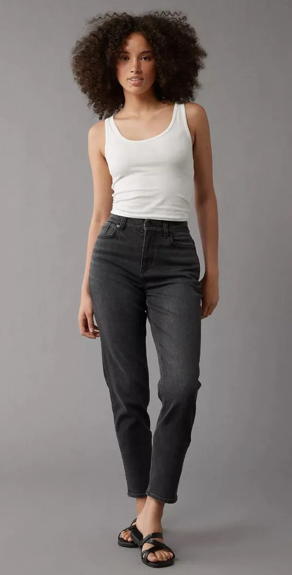 [American Eagle Outfitters] Washed Black High Rise Tapered Stretch Mom Jeans 6 - Image 11