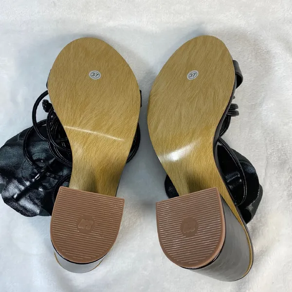 Lovella Flower Black Heel Sandals Block Heel Slip On Mules‎ Size 7/37 - Image 9