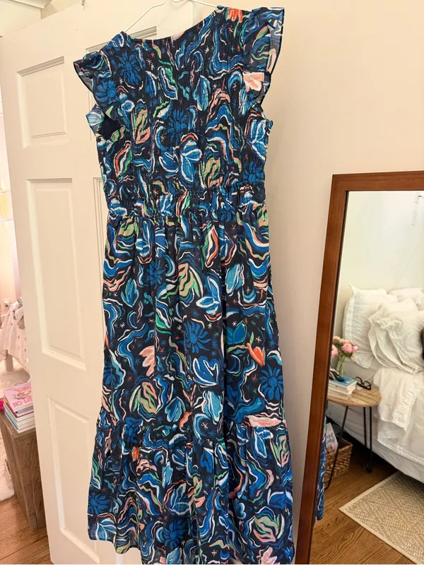 Anthropologie Navy Floral V-Neck Maxi Dress - Image 3