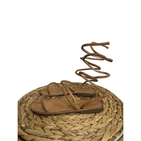 Free People Sandal Havana Taupe Suede Leather Gladiator Ankle wrap Boho festiva - Image 6