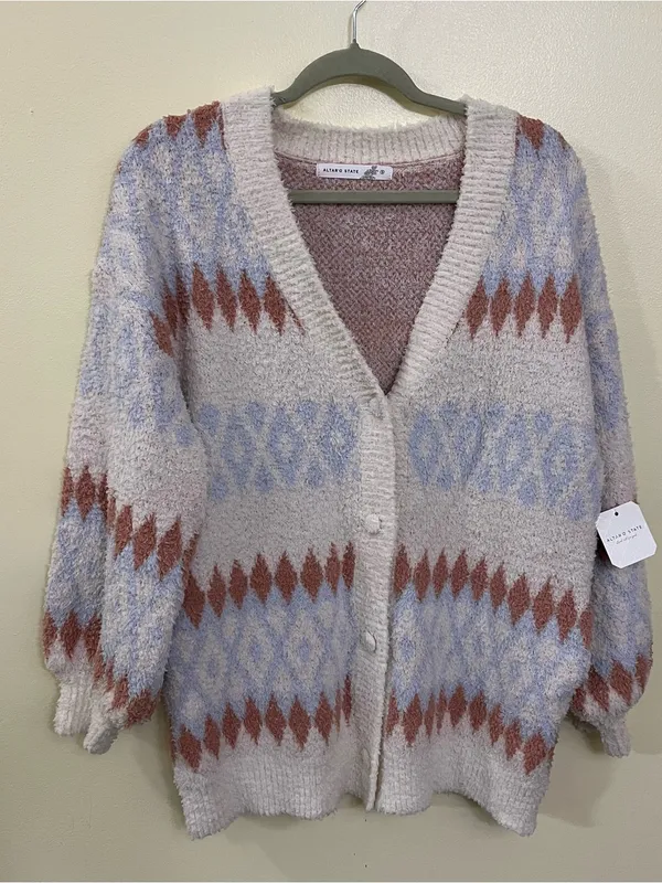 NEW Altar’d State Ivory & Blue Knit Cardigan Sweater Size Small NWT - Image 2