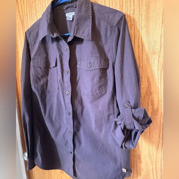 Carhartt women’s size L (12-14) muted plum relaxed fit button down shirt - Image 4