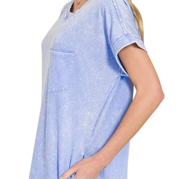 Zenana Washed Exposed‎ Seam Short Sleeve T-Shirt Dress - Image 2