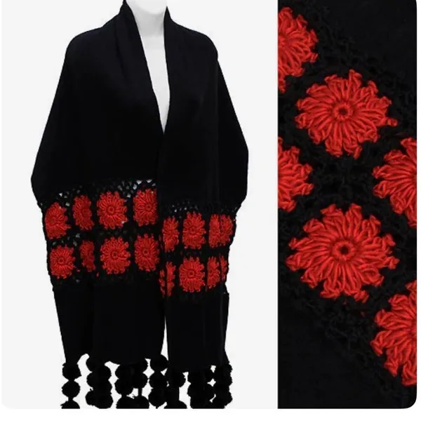 NWT Hippie pompom floral BOHO retro scarf wrap - Image 3