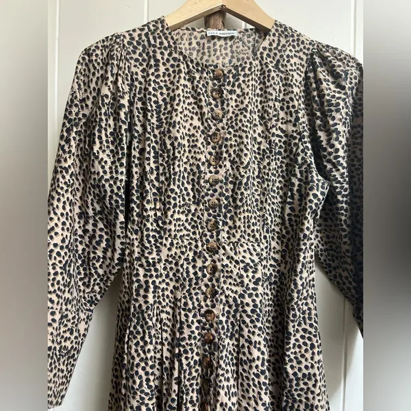 ULLA JOHNSON Bernadette‎ Dress Brown Black Cheetah Animal Print Midi Safari - Image 4