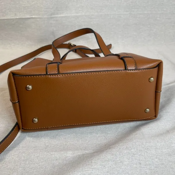 Brown Vegan Leather Doctor Bag Style Crossbody Purse - Image 6