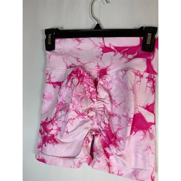Unbranded Biker Shorts Womens M Pink Tie Dye High Waist Scrunch - Image 7