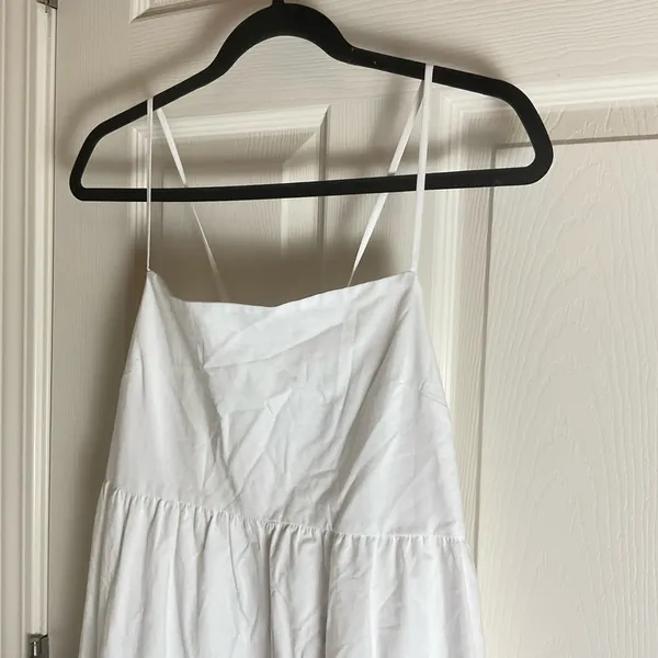 ZARA White Poplin Tiered Maxi Dress - Open Back Tie - Size L - Image 4