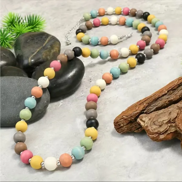 Bohemian Style Colorful Wooden Beads Necklace Macaron‎ Color 16in Sweater Chain - Image 6