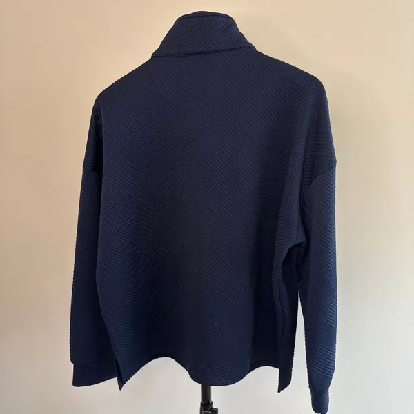 Textured Long Sleeve Notch Neck Pullover Sweatshirt‎ Blue Size XXL - Image 2
