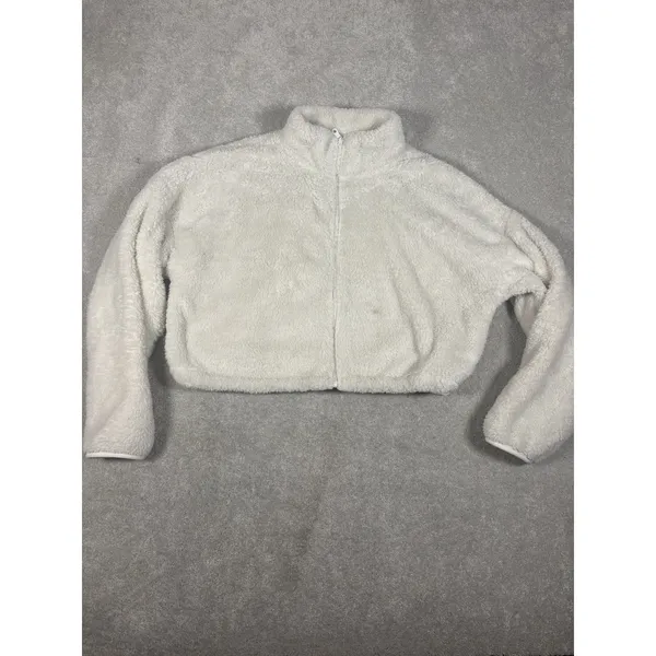 OFFLINE by Aerie Women's‎ Xl White Fleece Zip-Up Teddy Jacket Cropped * - Image 5