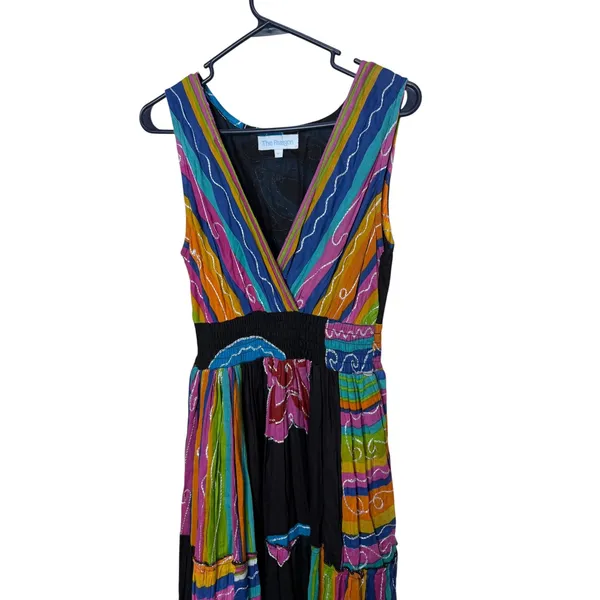 The Paragon Womens Cotton Boho Maxi Dress Multicolor Striped Smocked Waist M - Image 2