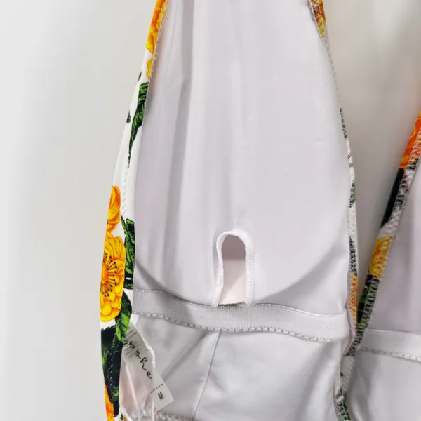 Cupshe Floral Striped One‎ Piece Halter Swimsuit NWT Yellow White Black MEDIUM - Image 4
