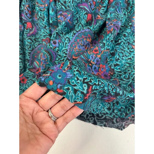 Vintage Phool Paisley Midi‎ Dress Teal Purple Mock Neck Short Sleeve India M - Image 8