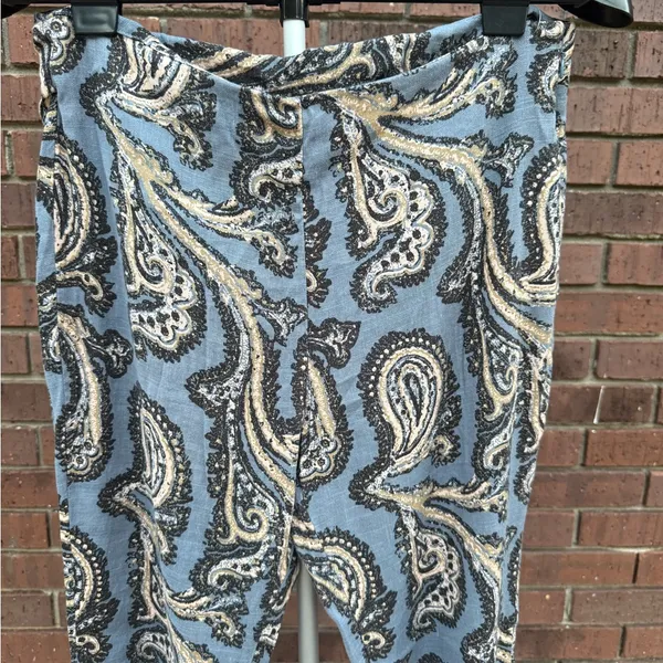 Free People Paradise Paisley Printed Linen Blend Pants Blue Combo Size Medium - Image 2