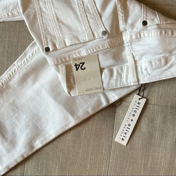NWT Alice + Olivia Stacey Bell White BK Knee Seam Size 24 - Image 8