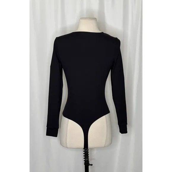 Free People INTIMATELY Basic Babe Bodysuit Black Plunging Neck Thong Small - Image 9
