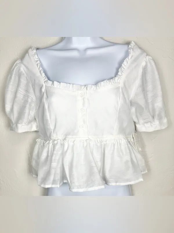Altar’d State White Puff-Sleeve Ruffled Crop Top Size Medium - Image 2
