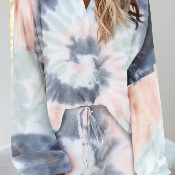 ‎Tie Dye Knit Lounge Set Blue - Image 3