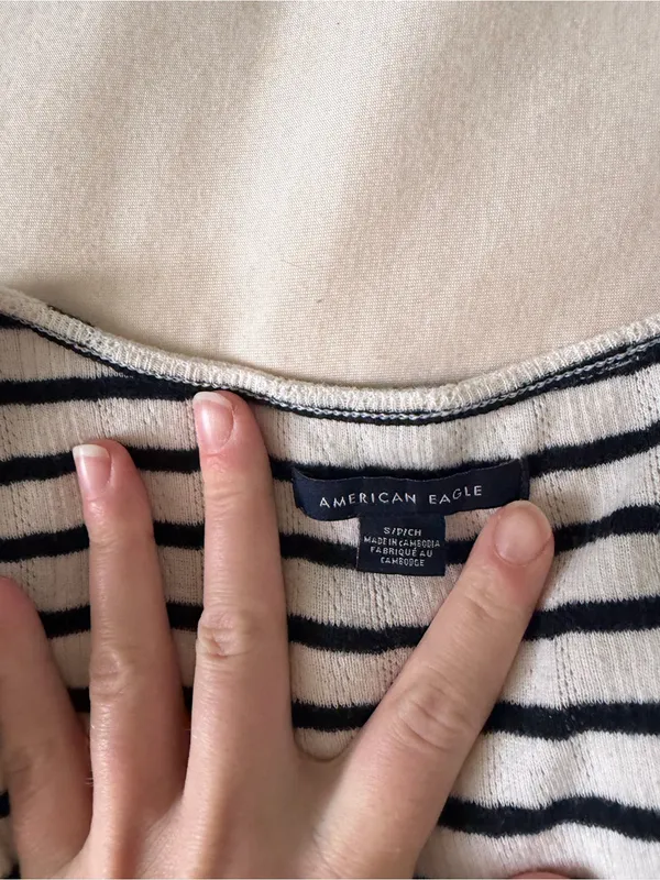 American Eagle Outfitters Black and White Striped Button-Front Tank - Image 3