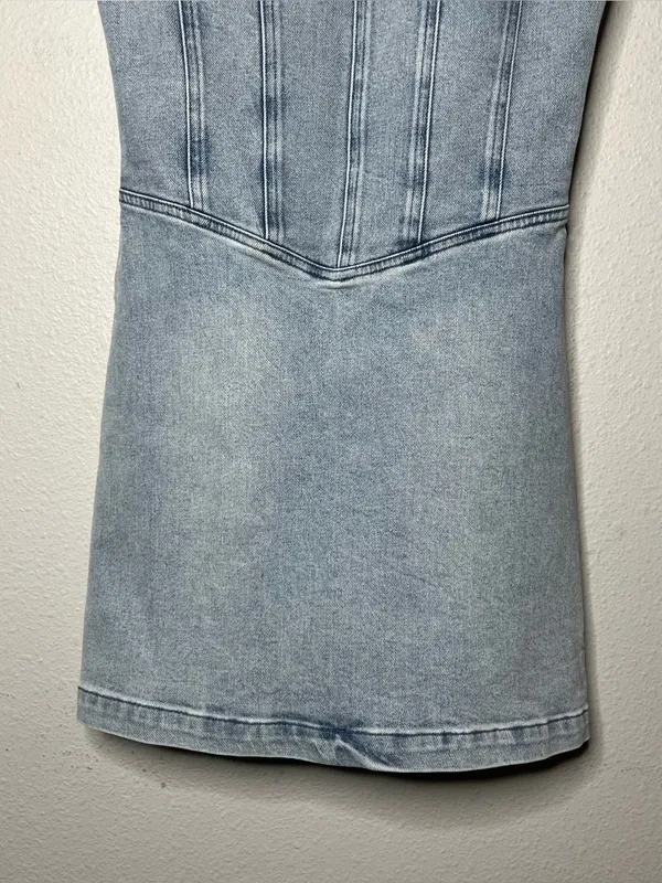 NEW Show Me Your Mumu Sleeveless Corset Denim Mini Dress in Misty Mornings - Image 7