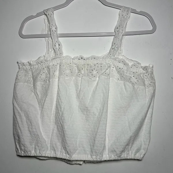 Lucky Brand White Eyelet Crop Top Button Front Square Neck Women's‎ Size L - Image 2