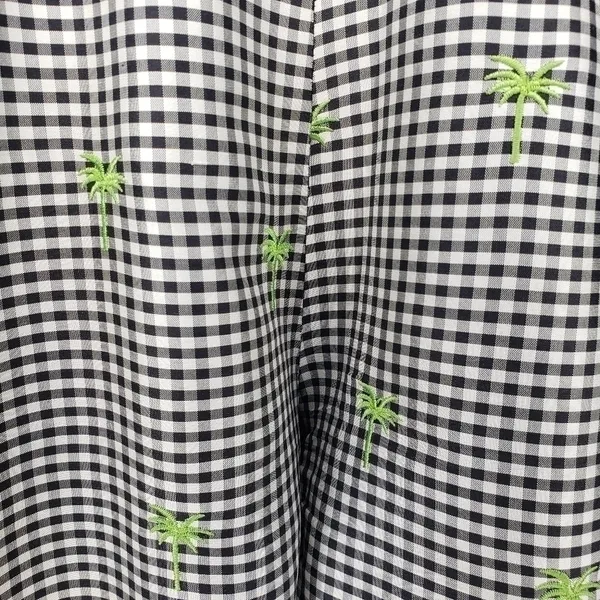 Peter Martin Vintage Silk Trousers Gingham Palm Tree Embroidered Size 8 - Image 5