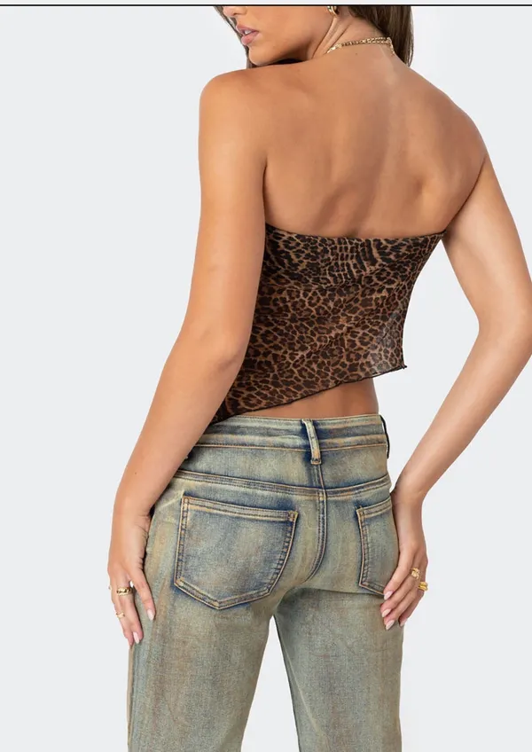 Edikted Leopard Printed Sheer Mesh Tube Top - Image 5