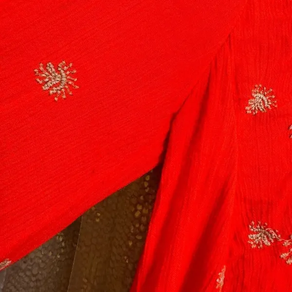 Free People Sweet Tennessee Red Tan Embroidered Long Sleeve Dress - Image 4