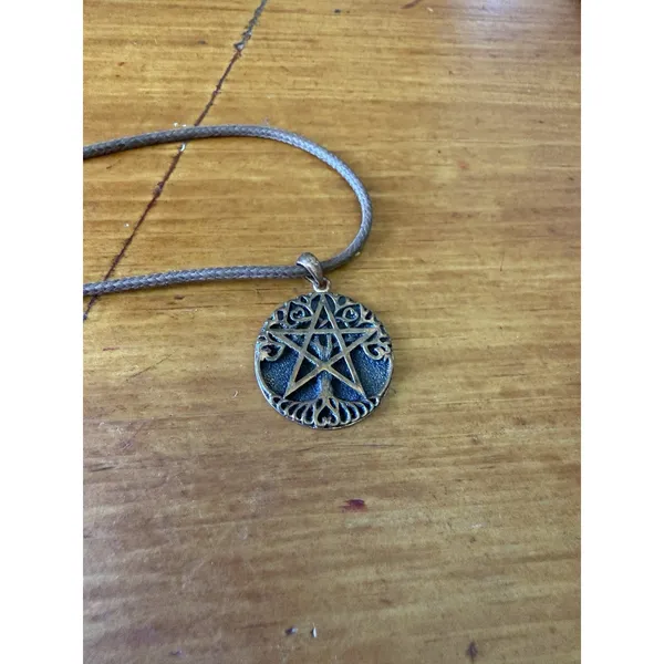 Pentacle Pendant Necklace Pagan Wiccan Celtic Symbol Brown Cord Necklace - Image 12