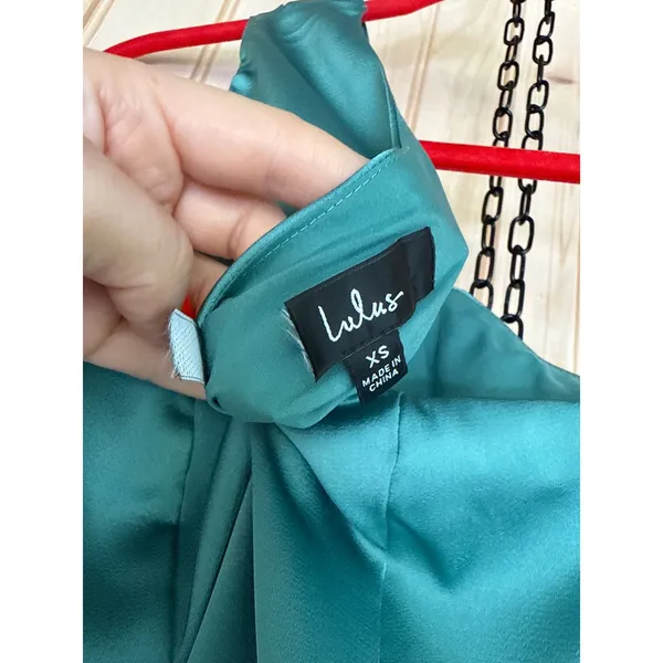 NWT Lulus Love Me Tonight Sage Green Satin One-Shoulder Mini Dress Party Sz XS - Image 5
