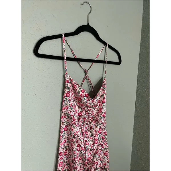 Kittenish Sweetheart Slip Cinched Midi Slide Slit Dress Ditsy Floral Size XS - Image 4