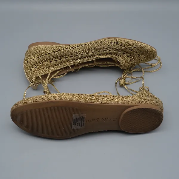 On 34th Kassiani Ballet Flats Lace Up Crochet 6.5 Gold Metallic Knit Ghillie - Image 9