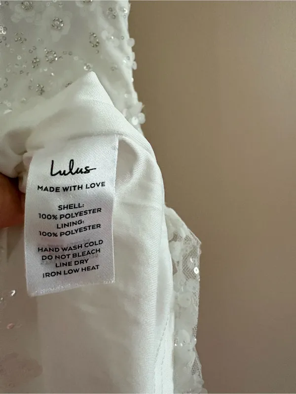 Lulus Dazzling Forever White Sequin Beaded Bodycon Mini Dress Size Medium Bridal - Image 12