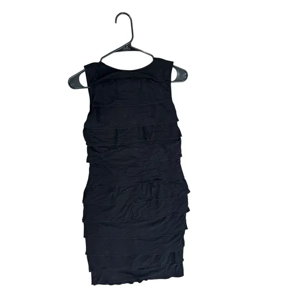 Calvin Klein Womens Black Tiered Ruffle Mini Dress Sleeveless Cocktail Small - Image 3