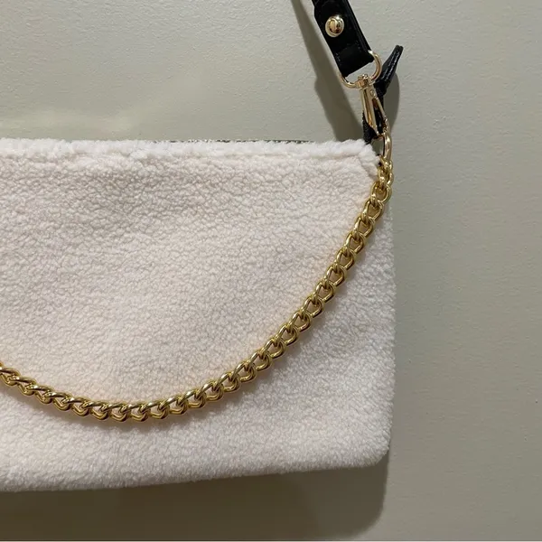 Crossi Shearling Sherpa Chain Shoulder Bag Cream Gold Women's OS Purse - Image 3