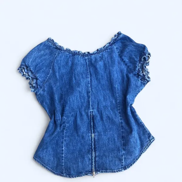 RARE Y2K Coquette Renaissance Whimsy Babydoll Sweetheart Corset Lace Up Top Shirt Blouse Romantic Trendy Denim Navy Blue Sz M #cottagecore #fairy Measurement in pics Great condition - Image 3