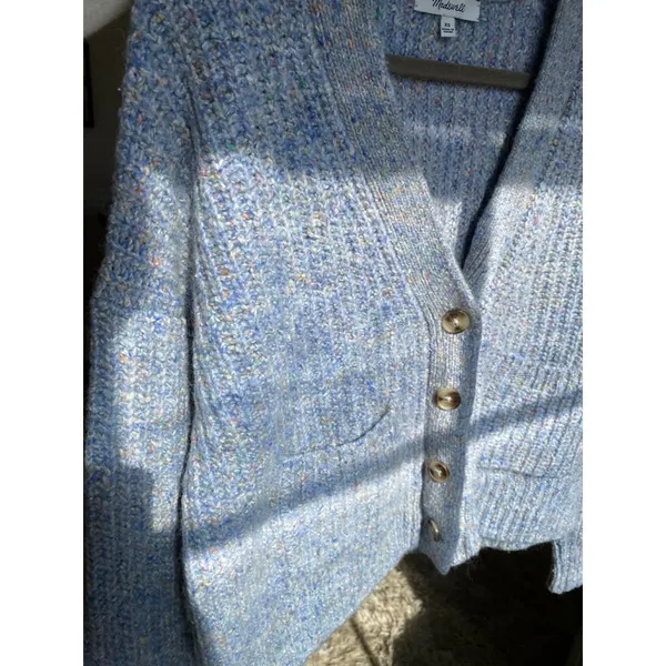 Madewell Wool Silk Cardigan Speckled Blue Quiet Luxury Parisian Scandi‎ Academia - Image 3