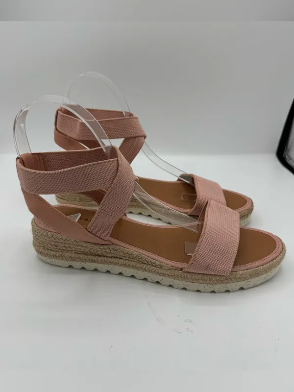 Lucky Brand Thimba Ankle Wrap Espadrille Sandal size 7.5‎ pink linen summer - Image 2