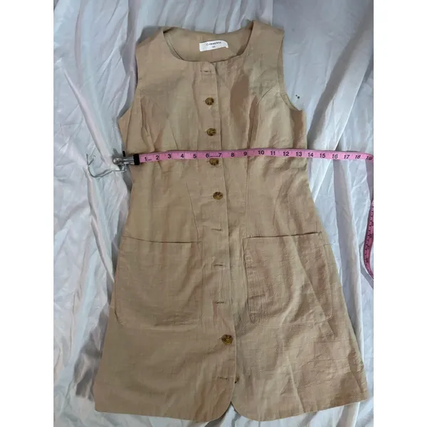 Sleeveless Button-Front Linen Blend Mini Dress in Beige - Image 5