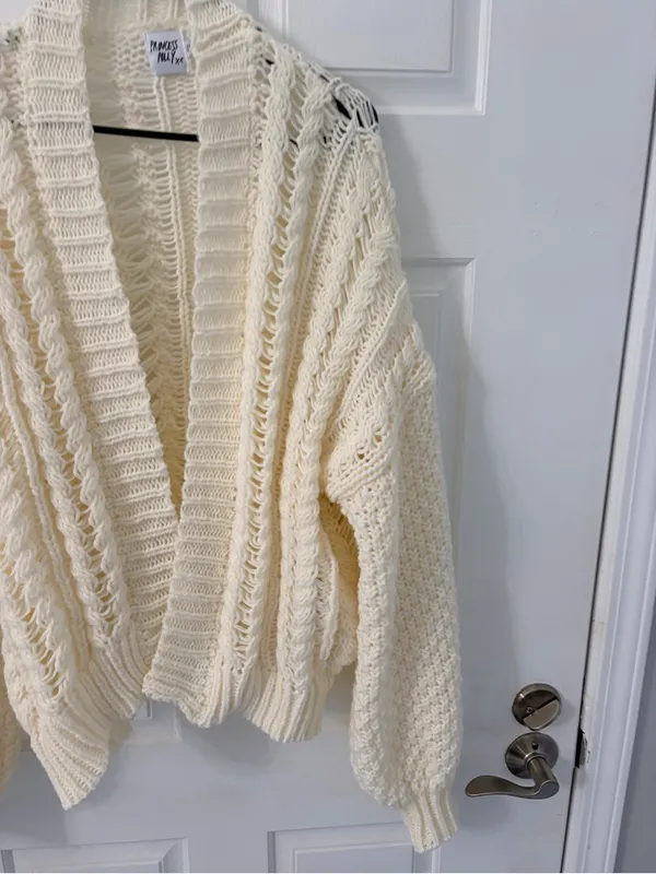 Princess Polly Cream Cable Knit Open-Front Cardigan - Image 6