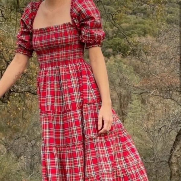 Hill House Red Tartan Nesli Nap Dress XS - Image 2