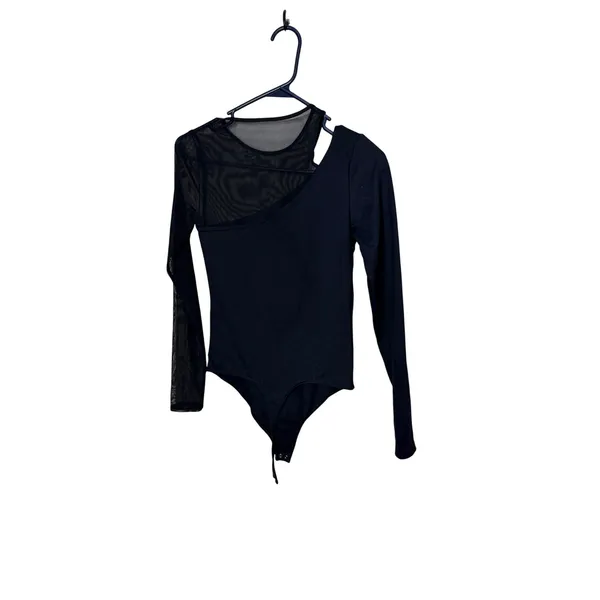 Abercrombie & Fitch Soft A&F Black Asymmetrical Mesh Long Sleeve Bodysuit Small - Image 5