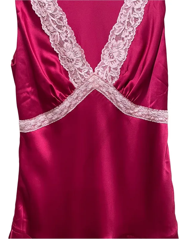 ASOS Design Satin Flippy Mini Dress Pink Lace Trim Sleeveless Women’s Size 6 - Image 6