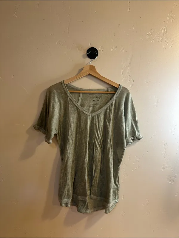 We the Free by Free People Burnout Free Fallin V Neck T Shirt Olive Green XS - Image 2