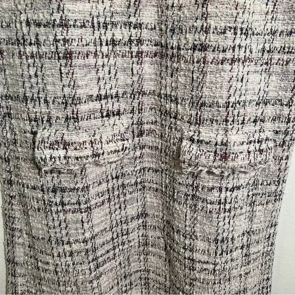 Love Ady Women's Boucle Tweed Shift Dress White Maroon Black Metallic Short Slv - Image 4